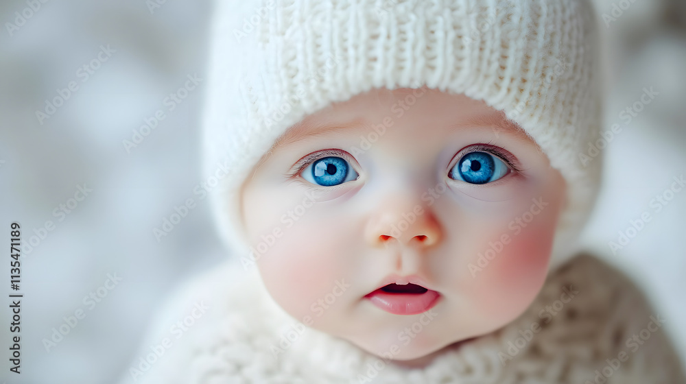 A cute baby wearing a white hat, gazing with curiosity. A cute baby wearing a white hat, gazing with curiosity.