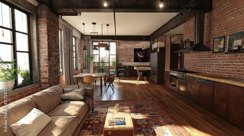 Sunlit Industrial Loft Apartment Interior Design