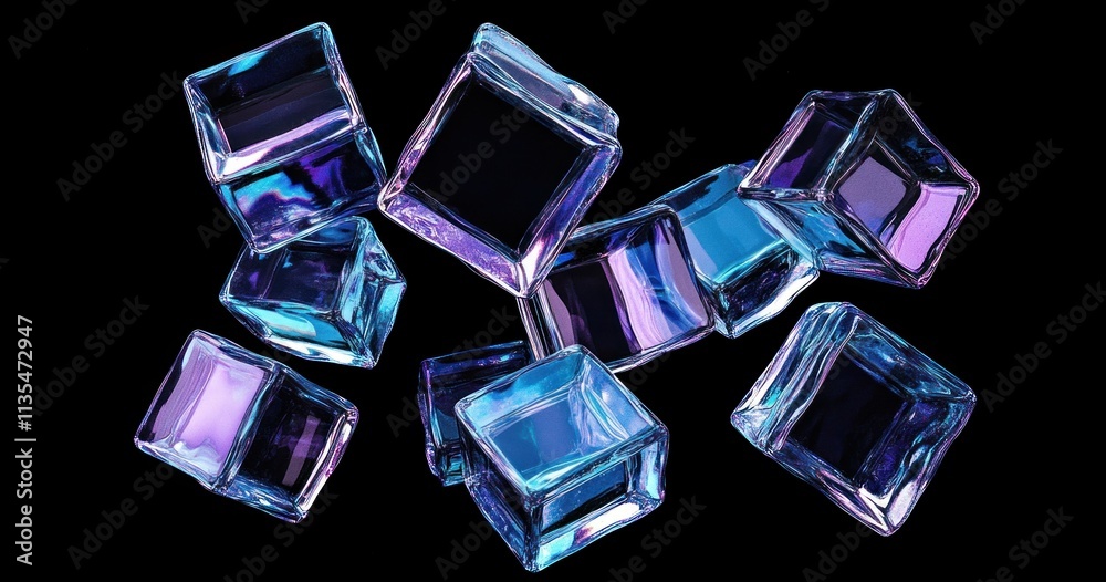 Abstract blue and purple glass cubes on black background. Abstract blue and purple glass cubes on black background.