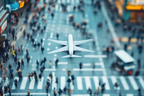Wallpaper Mural Airplane Model Above Busy City Street Torontodigital.ca
