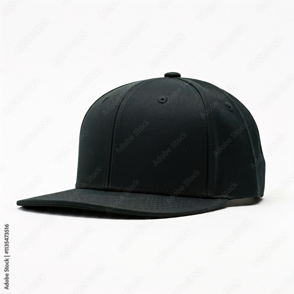 A classic black baseball cap with a flat brim and a green underbill, seen from the side