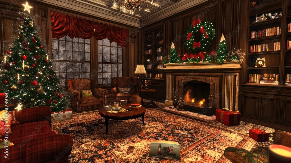 Cozy Christmas Eve in a Luxurious Library Cozy Christmas Eve in a Luxurious Library