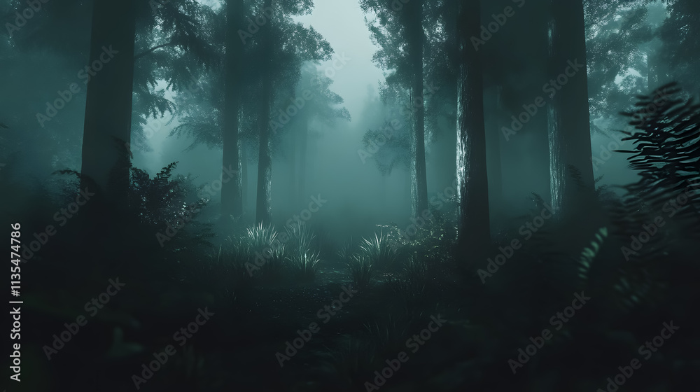 Obraz premium Dark, foggy forest