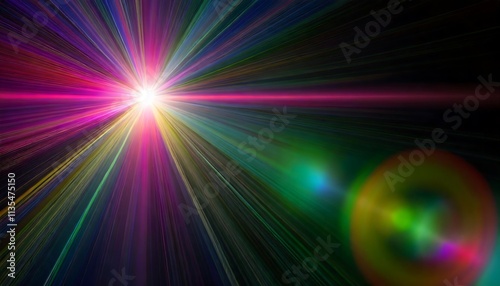 Lens Flare light over Black Background. Easy to add overlay or screen filter over Photos texture 