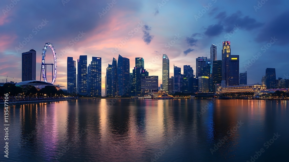 Fototapeta premium Singapore Skyline at Dusk. Cityscape, Architecture, Travel Destination.