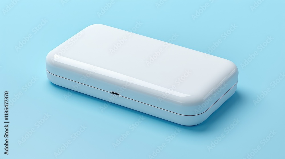 A sleek, white rectangular case on a light blue background, likely for storage or protection. A sleek, white rectangular case on a light blue background, likely for storage or protection.