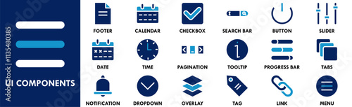 UI Components icon collection set. Containing design interface, vector, template, ui, button, set, user, app