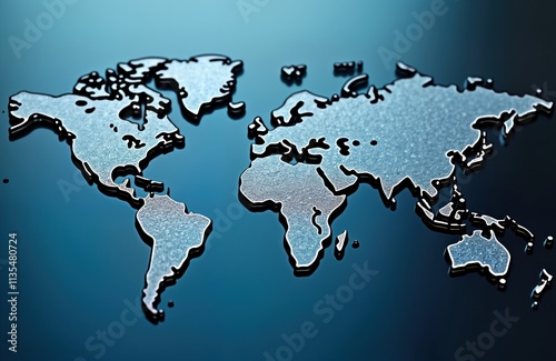 Detailed view of world map on wet glass surface. Global connectivity concept with water droplets forming continents. Artistic design geographical details, textures. Creative representation of earth, photo