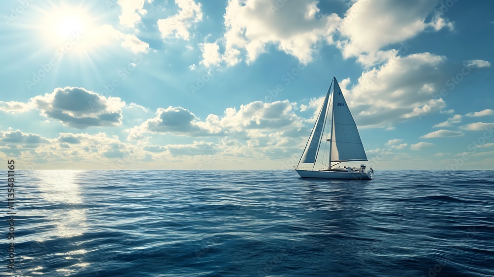 Obraz premium Sailing yacht on a sunny sea. Concept of freedom, adventure, and travel.