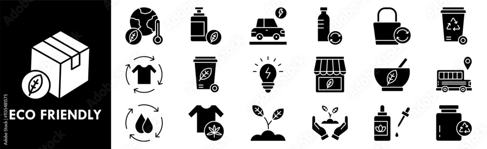 Eco Friendly icon collection set. Containing design environment, eco, green, sustainable, ecology Eco Friendly icon collection set. Containing design environment, eco, green, sustainable, ecology