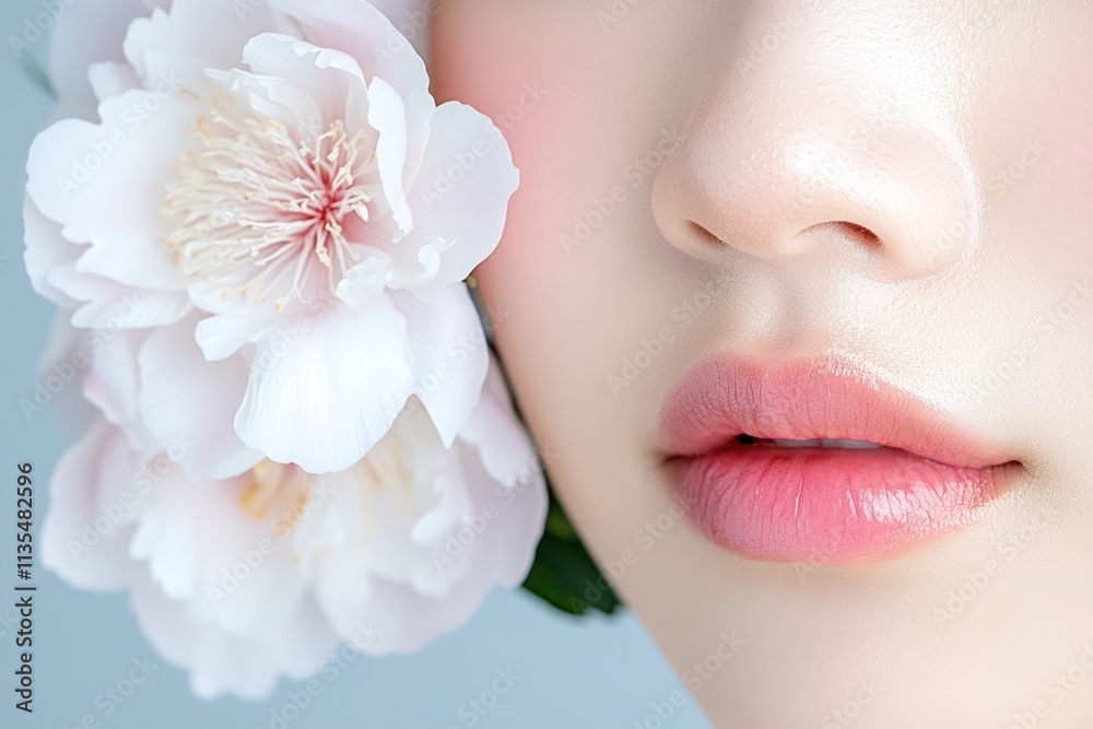 Natural Beauty: Woman with White Peony Flowers Natural Beauty: Woman with White Peony Flowers