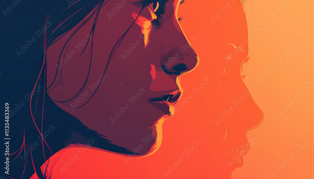 Vector Illustration of Two Female Profiles in Profile Vector Illustration of Two Female Profiles in Profile