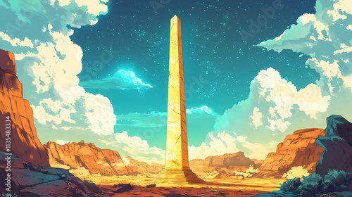 Grand obelisk at roman temple embodies connection between earth and heavens. Obelisk. Illustration photo