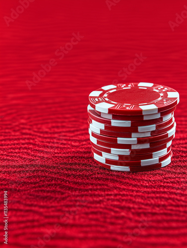 Stack of Red and White Poker Chips on Red Felt