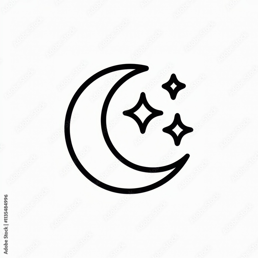 Crescent moon with stars icon on white background. Ramadan Kareem Crescent moon with stars icon on white background. Ramadan Kareem