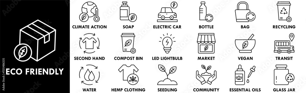 Eco Friendly icon collection set. Containing design environment, eco, green, sustainable, ecology Eco Friendly icon collection set. Containing design environment, eco, green, sustainable, ecology
