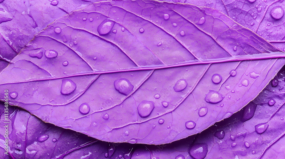Fototapeta premium Purple Leaves with Water Droplets
