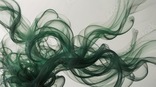 Abstract green smoke swirls on white.