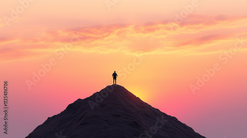 Human Silhouette on Hilltop at Sunset