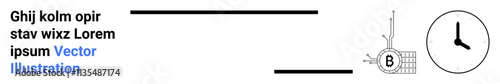 Text block, horizontal lines, technical diagram with letter B, and clock icon. Ideal for business presentations, technical reports, educational materials, website banners, infographics, data