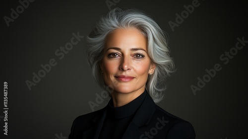 Confident Mature Woman: Professionalism and Elegance in Neutral Setting - Positive and Wise