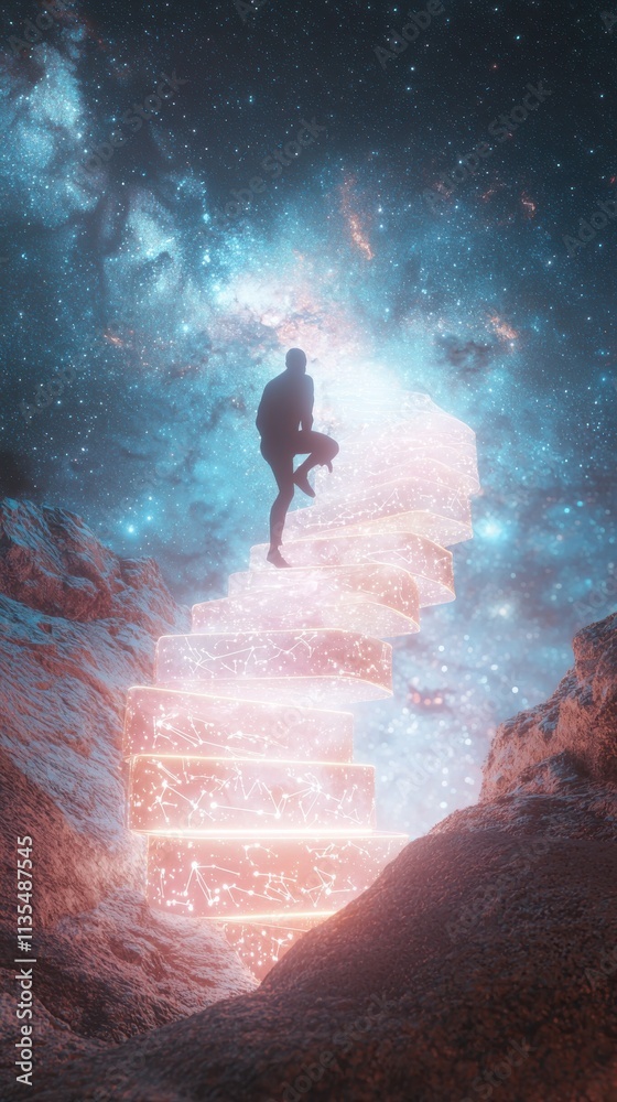 Fototapeta premium Ethereal climb to enlightenment cosmic realm visual art surreal environment low angle creative journey