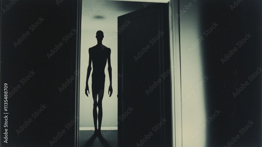 Fototapeta premium Tall, thin, shadowy figure standing in doorway.