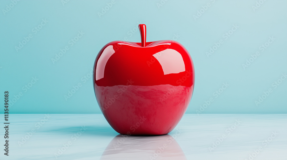 Obraz premium Red Apple on Light Blue Surface