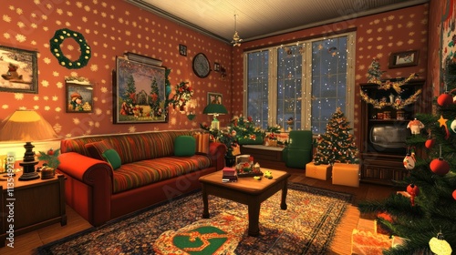 Cozy Christmas Living Room Interior Scene