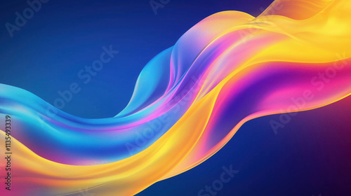 Abstract 3D Flowing Liquid-Like Wave Textures in Yellow, Blue, and Purple Gradient