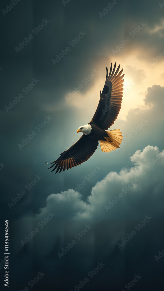 Obraz premium Eagle Soaring Through a Storm