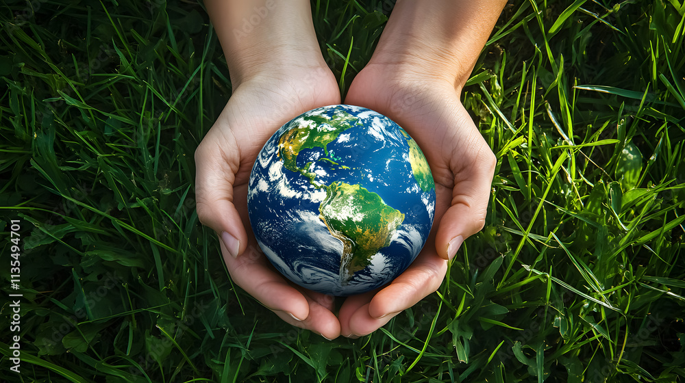 Hands holding the Earth, symbolizing environmental consciousness. Hands holding the Earth, symbolizing environmental consciousness.