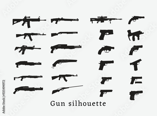  Vector gun and shotgun silhouette on white background