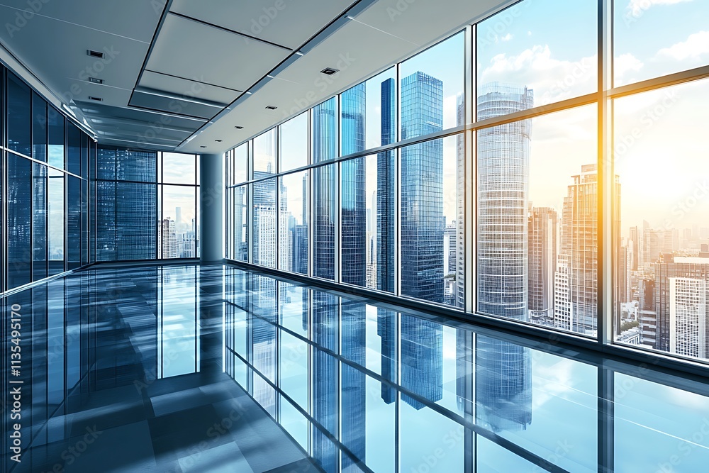 Modern Office Space with City View. Concept of Success, Business, and Urban Lifestyle. Modern Office Space with City View. Concept of Success, Business, and Urban Lifestyle.