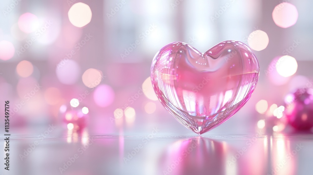 Beautiful Pink Heart Shaped Glass Decoration on Soft Background Beautiful Pink Heart Shaped Glass Decoration on Soft Background