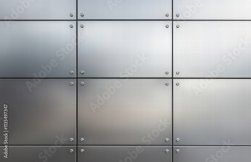 Seamless riveted metal panels create minimalist design, showcasing modern aesthetics