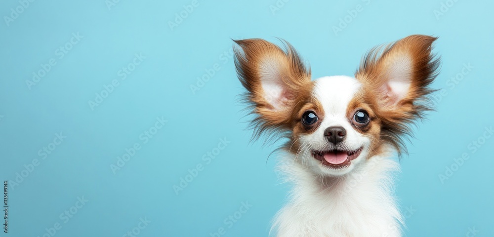 Smiling chihuahua with floppy ears, on blue background. Smiling chihuahua with floppy ears, on blue background.