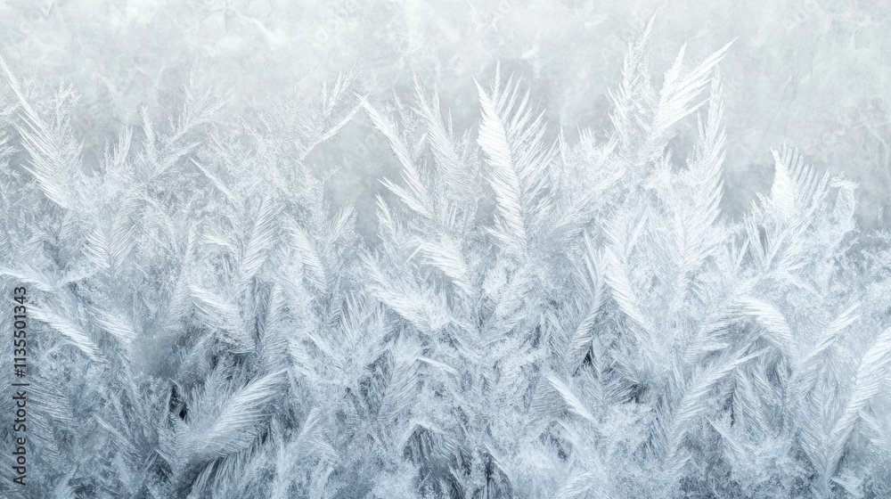 Frosty Crystal Patterns on Window Glass in Winter Season Frosty Crystal Patterns on Window Glass in Winter Season