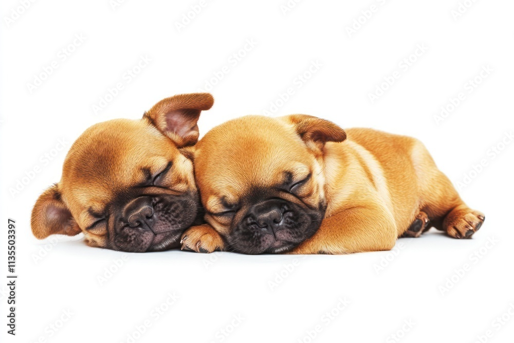 Two brown puppies sleeping peacefully. Two brown puppies sleeping peacefully.