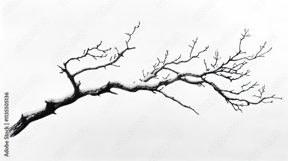 Obraz premium Branch of a Tree Covered with Snow on a White Background
