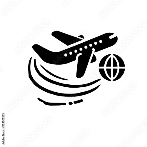 Global Travel Icon: Plane icon flying around a globe, symbolizing global travel and adventure.  