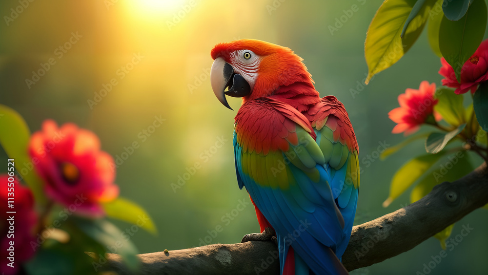 Obraz premium Colorful Macaw in a Tropical Setting