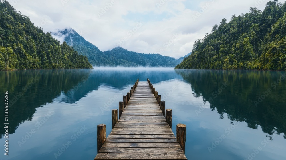 Serene Mountain Lake Pier Tranquil Nature Escape Serene Mountain Lake Pier Tranquil Nature Escape