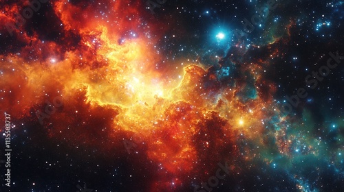 Cosmic Nebula: A Celestial Tapestry of Fiery Hues and Glimmering Stars