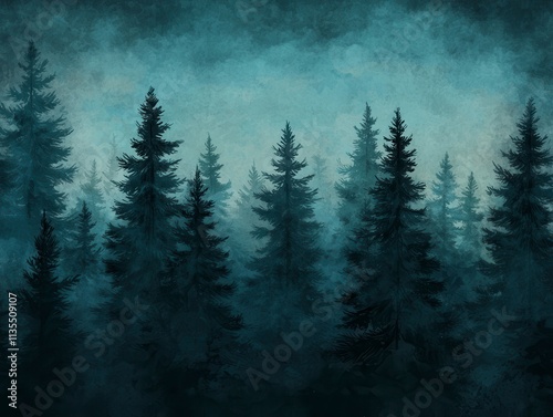 Enigmatic Teal Forest Misty Pines in a Dreamlike Setting
