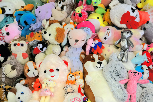 Fotografie Pile of toys, heap of multicolored stuffed toys