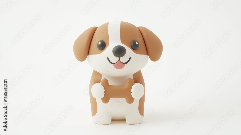 Cartoon dog holding bone with brown, white color on a white background. Cartoon dog holding bone with brown, white color on a white background.