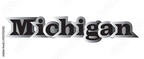 This image features the word "MICHIGAN" in bold, uppercase black typography, designed with a three-dimensional shadow effect for depth and prominence. 