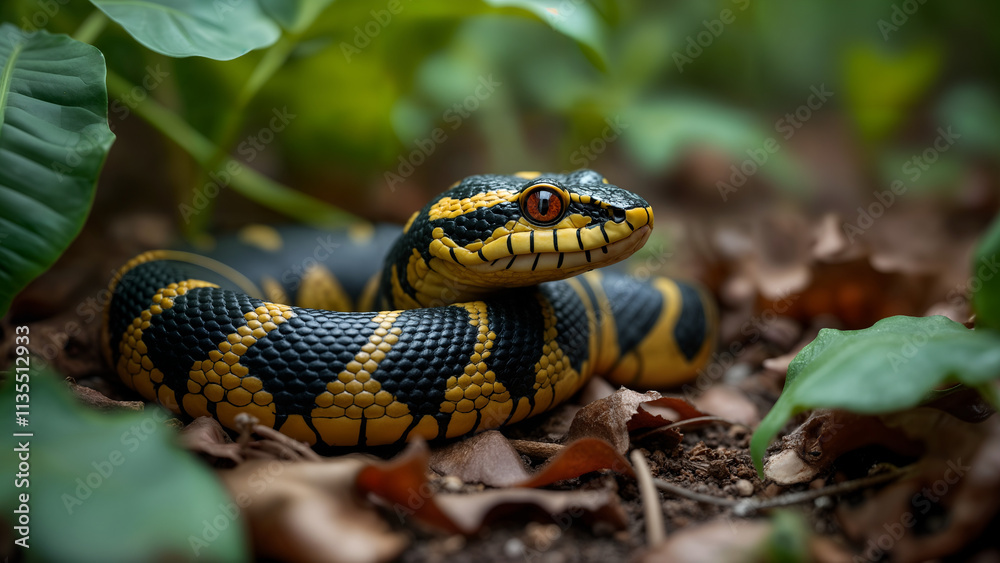 Gaboon Viper Camouflaged in Underbrush Gaboon Viper Camouflaged in Underbrush