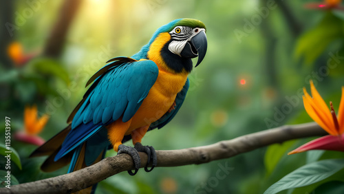 Hyacinth Macaw in a Tropical Rainforest